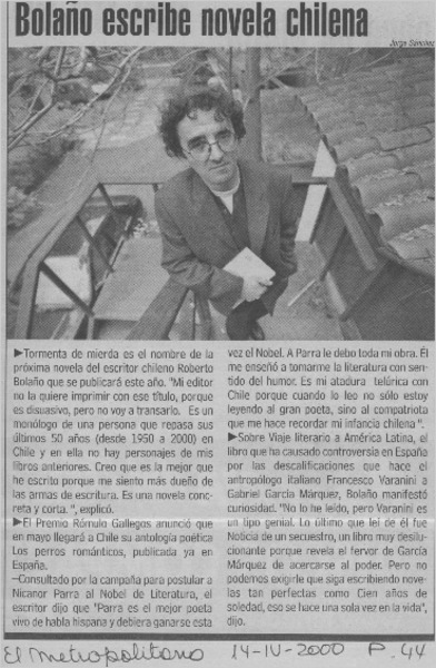 Bolaño escribe novela chilena  [artículo]