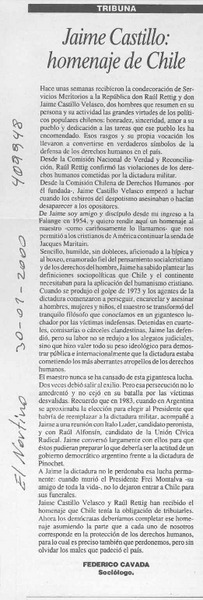 Jaime Castillo, homenaje de Chile  [artículo] Federico Cavada