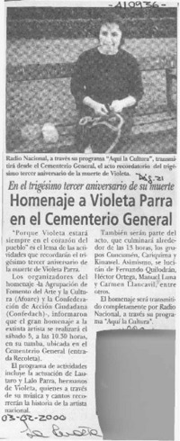 Homenaje a Violeta Parra en el Cementerio General  [artículo]