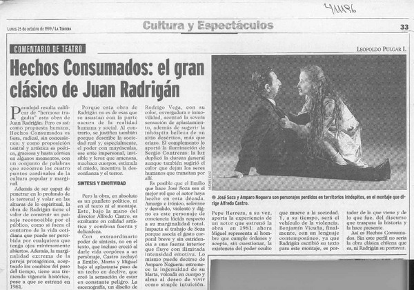 Hechos consumados, el gran clásico de Juan Radrigán  [artículo] Leopoldo Pulgar