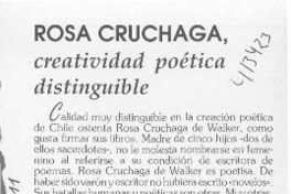 Rosa Cruchaga, creatividad poética distinguible  [artículo] Juan Antonio Massone