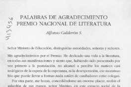 Palabras de agradecimiento Premio Nacional de Literatura  [artículo] Alfonso Calderón S.