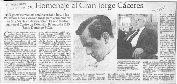 Homenaje al gran poeta Jorge Cáceres  [artículo]
