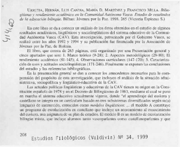 Bilingüismo y rendimiento académico en la comunidad autónoma vasca  [artículo]