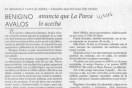Benigno Avalos anuncia que La Parca lo acecha  [artículo]