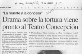 Drama sobre la tortura viene pronto al teatro Concepción  [artículo]