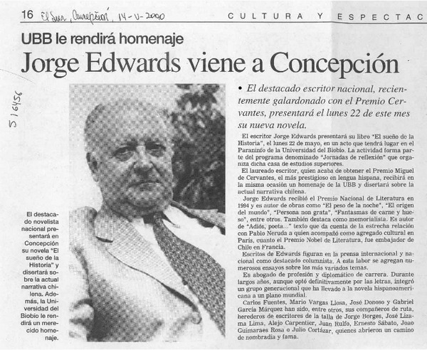 Jorge Edwards viene a Concepción  [artículo]