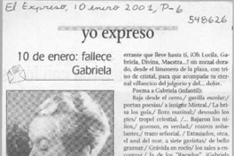 10 de enero, fallece Gabriela  [artículo] Juan Meza Sepúlveda