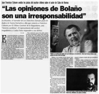 "Las opiniones de Bolaño son una irresponsabilidad"