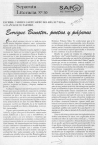 Enrique Bunster, poetas y pájaros  [artículo] Carmen Gaete Nieto del Río