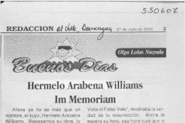 Hermelo Arabena Williams Im Memoriam  [artículo] Olga Lolas Nazrala