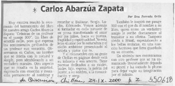 Carlos Abarzúa Zapata  [artículo] Ena Ferrada Ortiz