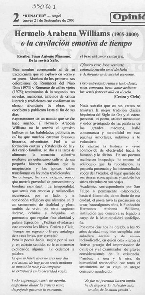 Hermelo Arabena Williams (1905-2000) o la cavilación emotiva de tiempo  [artículo] Juan Antonio Massone