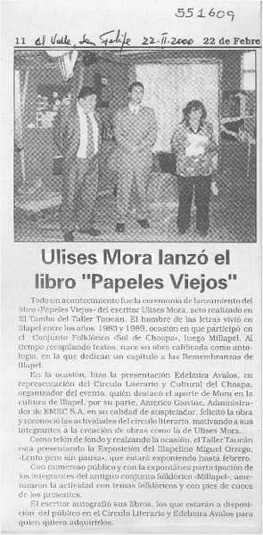 Ulises Mora lanzó el libro "Papeles Viejos"  [artículo]