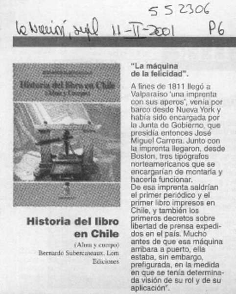 Historia del libro en Chile  [artículo]
