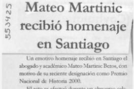 Mateo Martinic recibió homenaje en Santiago  [artículo]