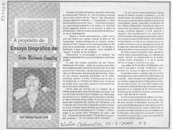 Héctor Maldonado Campillay  [artículo] Nélida Baros Fritis