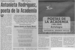 Antonieta Rodríguez, poeta de la Academia  [artículo] Marta Zúñiga G.