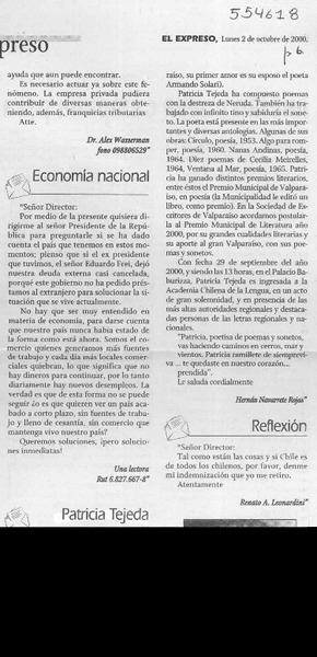Patricia Tejeda  [artículo] Hernán Navarrete Rojas