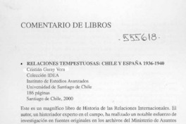 Relaciones tempestuosas, Chile y España 1936-1940  [artículo]