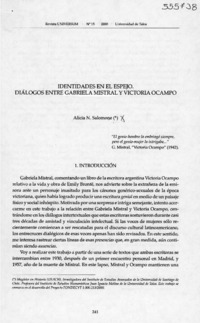 Identidades en el espejo. Diálogos entre Gabriela Mistral y Victoria Ocampo  [artículo] Alicia N. Salomone