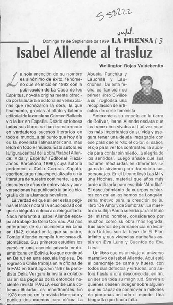 Isabel Allende al trasluz  [artículo] Wellington Rojas Valdebenito