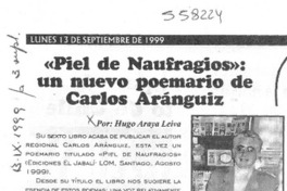 "Piel de naufragios", un nuevo poemario de Carlos Aránguiz
