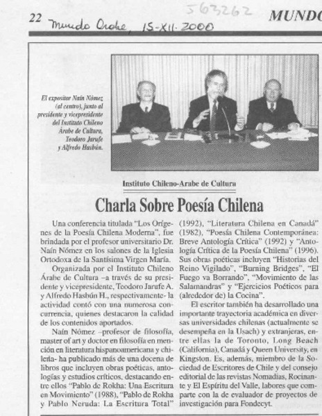 Charla sobre poesía chilena  [artículo]