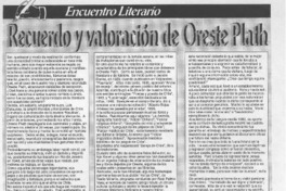 Recuerdo y valoración de Oreste Plath  [artículo] Juan Antonio Massone