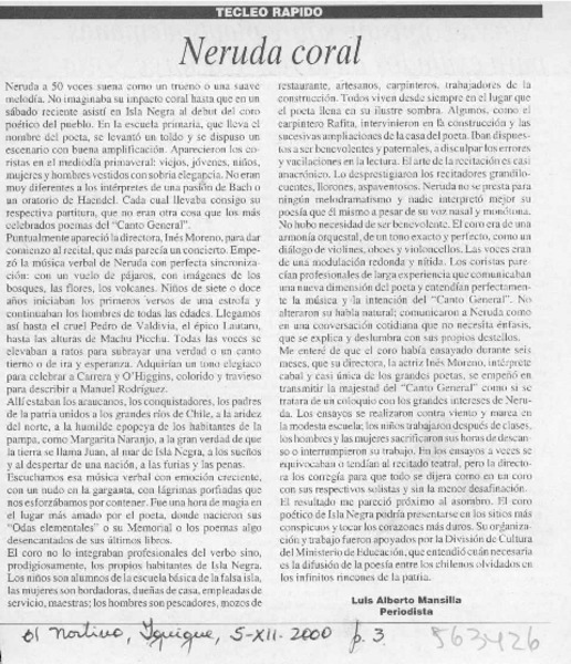 Neruda coral  [artículo] Luis Alberto Mansilla
