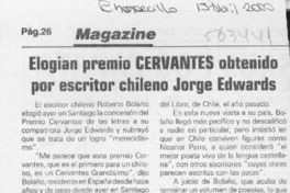 Elogian Premio Cervantes obtenido por escritor chileno Jorge Edwards  [artículo]