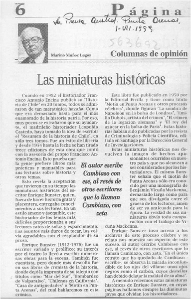 Las miniaturas históricas  [artículo] Marino Muñoz Lagos