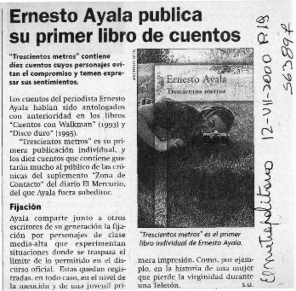 Ernesto Ayala publica su primer libro de cuentos  [artículo] S. U.