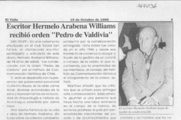 Escritor Hermelo Arabena Williams recibió orden "Pedro de Valdivia"