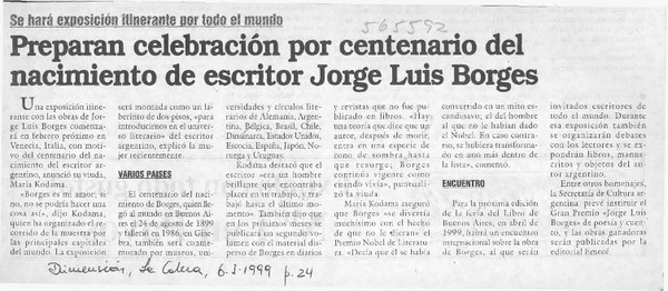 Preparan celebración por Centenario del nacimiento de escritor Jorge L. Borges