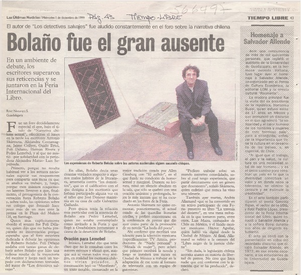 Bolaño fue el gran ausente  [artículo] René Naranjo