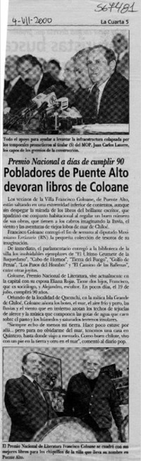 Pobladores de Puente Alto devoran libros de Coloane  [artículo]