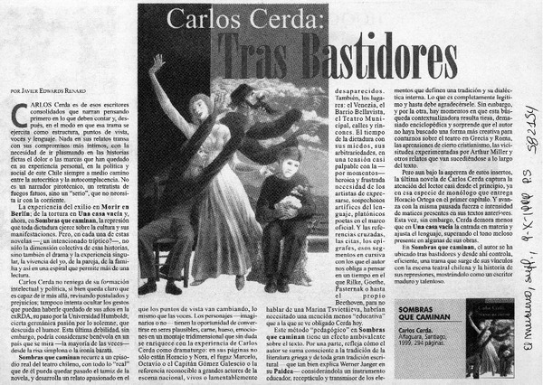 Carlos Cerda, tras bastidores  [artículo] Javier Edwards Renard