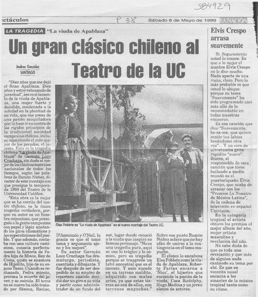 Un gran clásico chileno al Teatro de la UC  [artículo] Andrea González