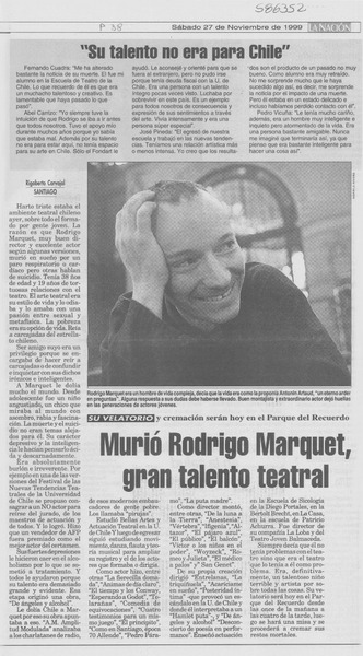 Murió Rodrigo Marquet, gran talento teatral