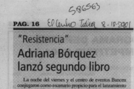 Adriana Bórquez lanzó segundo libro  [artículo]