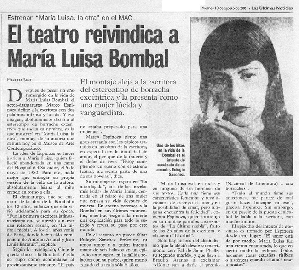 EL teatro reivindica a María Luisa Bombal