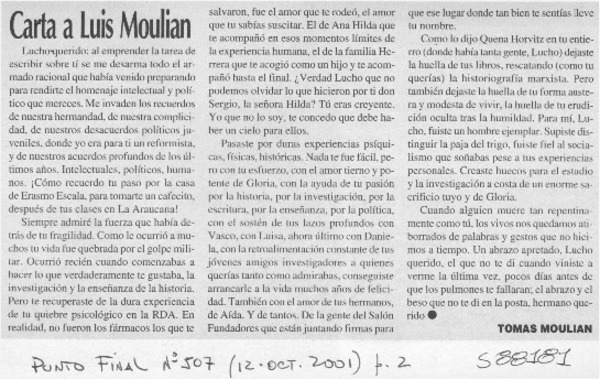 Carta a Luis Moulian