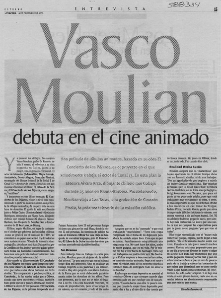 Vasco Moulian debuta en el cine animado  [artículo] Claudia Ramírez H.