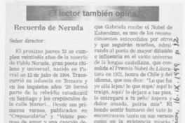Recuerdo de Neruda  [artículo] Héctor Eduardo Espinoza Viveros