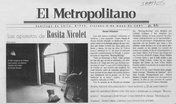 Las apuestas de Rosita Nicolet  [artículo] Ximena Villanueva