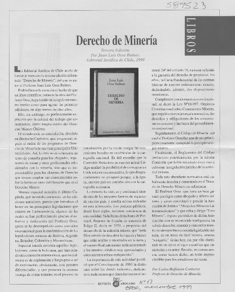 Derecho de minería  [artículo] Carlos Hoffmann Contreras