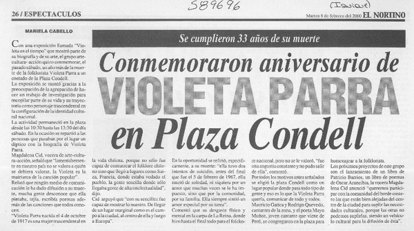 Conmemoraron aniversario de Violeta Parra en Plaza Condell  [artículo] Mariela Cabello