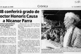 UBB conferirá grado de Doctor Honoris Causa a Nicanor Parra  [artículo]