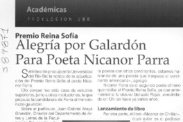 Alegría por galardón para poeta Nicanor Parra  [artículo]